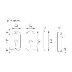 AXA - ROZETA BETA2 F6 - Inox elox - PZ otvor pro vložku - 95 mm - přídavná rozeta (5/6)