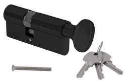 MP - Stavební cylindrická vložka - s knoflíkem AL BS - Černá matná - D 30 + V 30 mm - knoflík uprostřed (3/4)