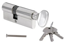 MP - Stavební cylindrická vložka - s knoflíkem AL ONS - Nikl broušený - D 30 + V 30 mm - knoflík uprostřed (3/4)